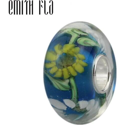 2018 New 925 Sterling Silver Sunflower Murano Glass Beads Charms DIY Fit For European Original Bracelets And Necklace DIY