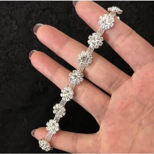1 Yard Sunflower Shape Clear Rhinestone Sew On Chain Silver Rhinestone Trim Trimming DIY Sewing Accessories 9mm Width