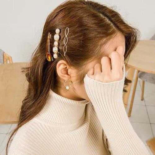 Elegant fashion three-piece acetate pearl hair clip set bangs side clip girl word clip bb chuck jewelry Hair Clip For Girls