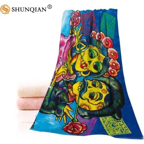 Hot Custom Flowers Skull Towel Printed Cotton Face/Bath Towels Microfiber Fabric For Kids Men Women Shower Towels A7.24-1