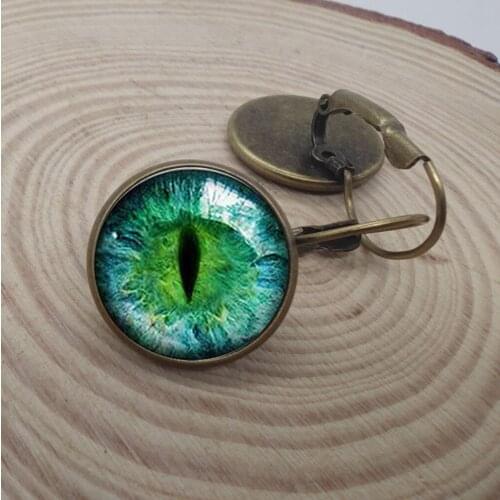 Hot! Green Cat Eye Earring Handmade Vintage Big Round Circle Statement Earrings Clear Glass Leverback Ear Drop Jewelry
