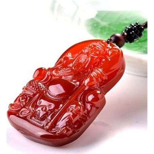 Fine Jewelry Clin-kk Pure Natural Red Agates Guan Gong Guan Yu Warrior God Buddha Necklace Pendant Free Shipping