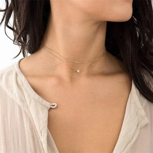 JUJIE 2PCS Layered Chain Jewelry Gold Chain pearl Necklace for Women Simple Geometric Female Trendy Chokers Necklaces Gifts