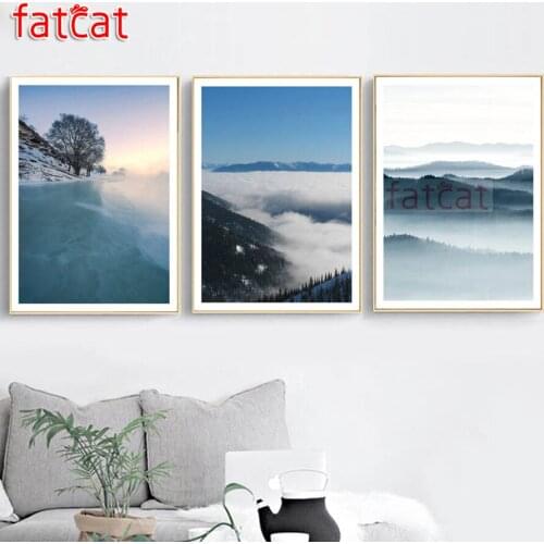FATCAT Winter morning landscape diy 5d diamond painting full square round drill mosaic embroidery triptych kits decor AE2730