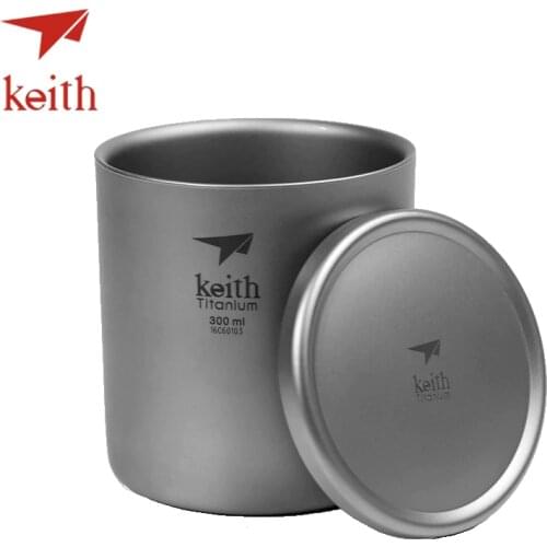 Keith Pure Titanium Vacuum Tea Cups Double Wall Water Mugs Outdoor Camping Travel Picnic Tableware Utensils With Titanium Lid