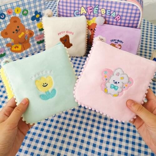 Cute Bear Travel Cosmetic Bag Sanitary Pad Pouch Plush Ball Lace Napkin Towel Receiving Bags Beauty Case for Teenager Girls