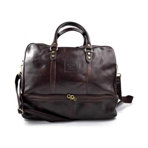Leather duffle bag genuine leather shoulder bag dark brown mens ladies travel bag gym bag luggage