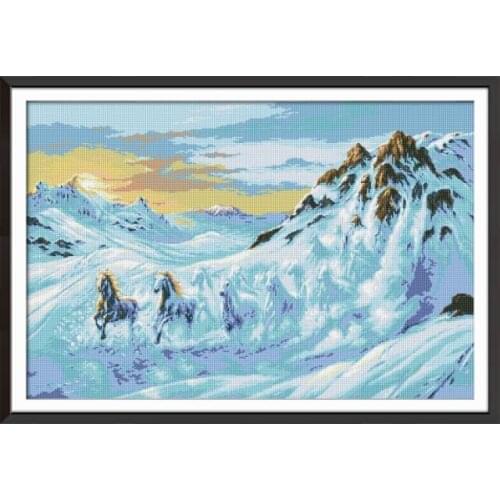 Horses running in the snow mountain Diamond painting cross stitch kit Square Round Drill stitching embroidery DIY handmade