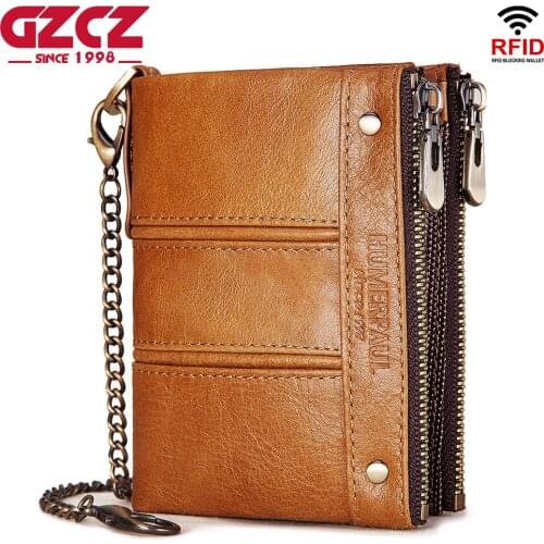 GZCZ 100% Cow Leather Small Wallet Men Credit Card Holder Wallet RFID Blocking Purse For Men Portemonnee Fashion Male Pocket