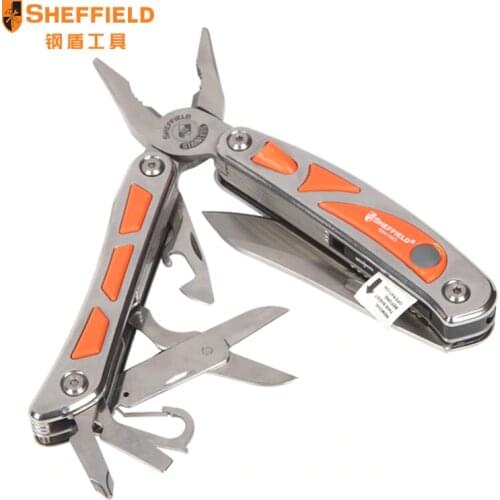 Sheffield S041003 12 in 1 Multitool Pliers foldable long nose pliers wire cutter stripper opener screwdriver knife key ring