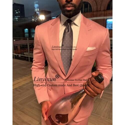 Fashion Pink Mens Suits Formal Business Slim Fit Blazer Wedding Groom Tuxedo Party Prom 2 Piece Set Costume Homme (Jacket+Pants)