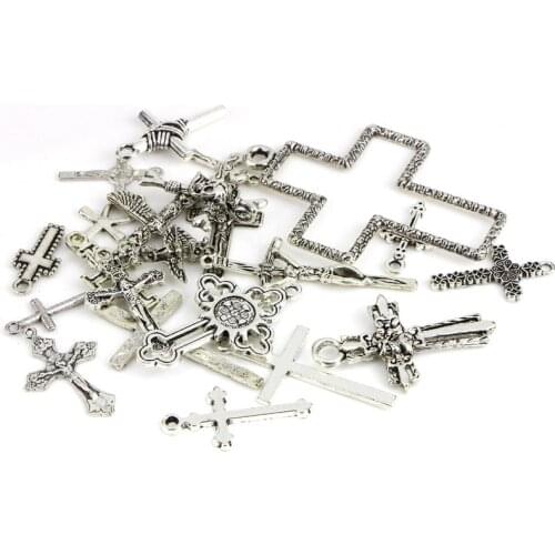 20pcs/lot Retro Random Cross Charms Lot For Bracelet Findings Metal Alloy Mix Floating Charms Pendants For Diy Jewelry Making