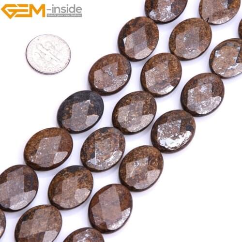Gem-inside Natural Faceted Flat Oval Brown Bronzite Beads For Jewelry Making Selectable Size 15inches DIY Jewelry