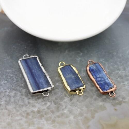 Natural Stone Blue Kyanite Slice Healing Quartz Slab Rectangle Connector,Used for Bracelet Necklace Earrings DIY Jewelry Making
