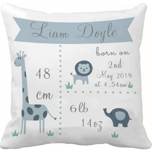 Custom Personalized Baby Kids Pillow Case Cute Jungle Animals Elephant Lion Throw Pillow Cover Boy Girl Birth Cushion Cover
