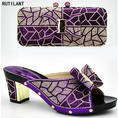 Latest African Shoes and Matching Bags Italian Nigerian Women Party Pumps Decorated with Rhinestone Elegant Slip on Women Shoe