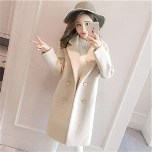 New Korean Version Women Wool Coat Women Long Sleeve Turn-Down Thin Outwear Jacket Casual Autumn Winter Elegant Overcoat Jacket