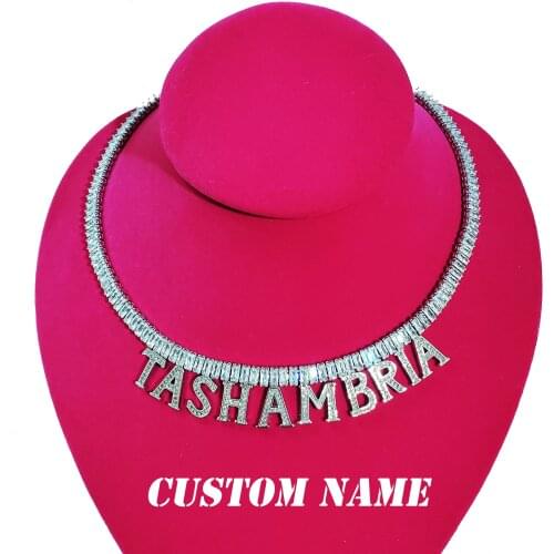 Dorp Shpping Icy Custom Name English Letters Golden Silver Necklace Personalized Name Necklace Bling Zirconia Diamond Jewelry