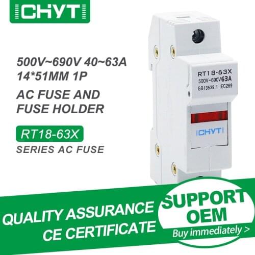 Free Shipping CHYT RT18-63X 1Sets 1 Pole 14×51mm Ceramic White Fast Blow AC 690V 63A Fuse And Fuse Holder