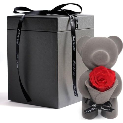New Arrivals Bear With Eternal Rose Artificial Flowers Preserved Fresh Flower Home Decoration Christmas Valentines Day Gift