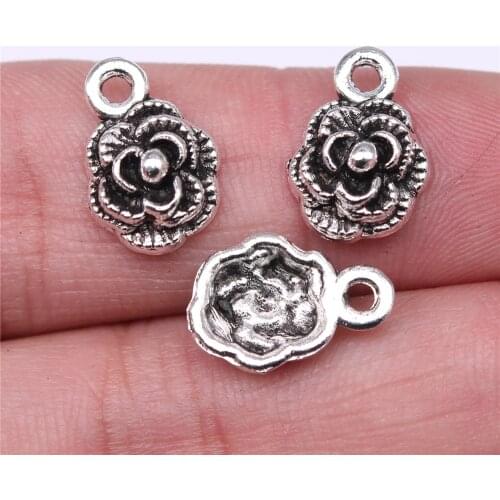 WYSIWYG 20pcs Charms 14x10mm Flower Charms For Jewelry Making DIY Jewelry Findings Antique Silver Color Alloy Charms Pendant