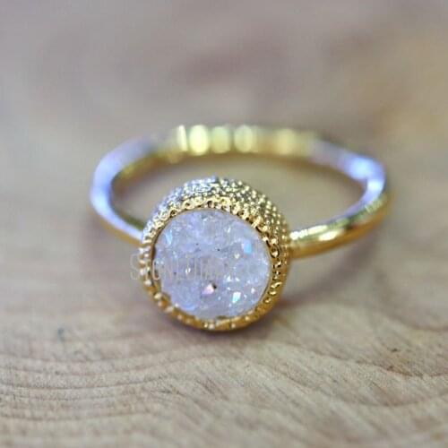 RM6370 10Pcs Fashion Copper Ring Angel Aura Druzy Crystal Gold Electroplated Circle Ring Sale 6-8