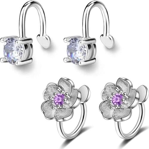 4Pcs Clip on Earrings Ear Cuffs Stainless Steel CZ for Women Girls U Shaped Fake Earring Clip on Stud Earrings Non Pierced