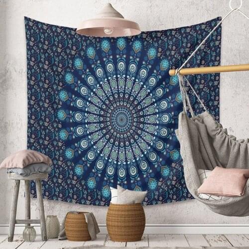 Mandala Pattern Blue Bohemian Tapestry Wall Hanging Soft Durable Yoga Sandy Beach Camping Blankets Home Decor