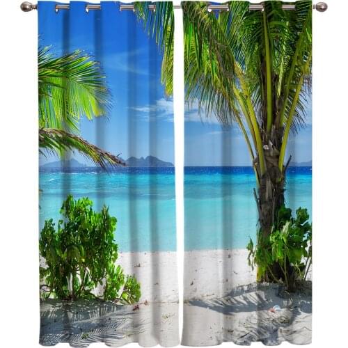 Sunny Island Beach Scenery Window Treatments Curtains Valance Bathroom Outdoor Decor Kids Curtain Panels With Grommets Window