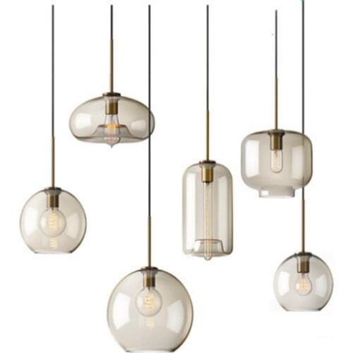 Cognac Color Glass Pendant Light Postmodern Diamond Shape Kitchen Hanging Lamp Loft Hanglamp Living Room Home Decor Chandelier