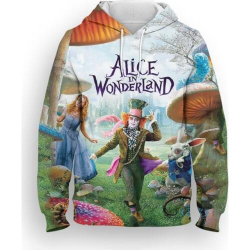Oversized Hoodie For Men Disney Alice in Wonderland 3D Print Women Sweatshirts Fashion Spring Cartoon Anime Children Pullover