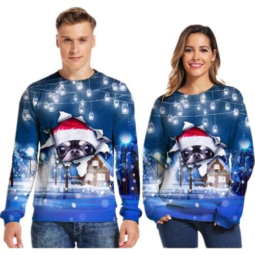 Ugly Christmas Sweater O Neck Couple Print dog Novelty Ugly Christmas Sweater Unisex Men Women Long Sleeve Pullover