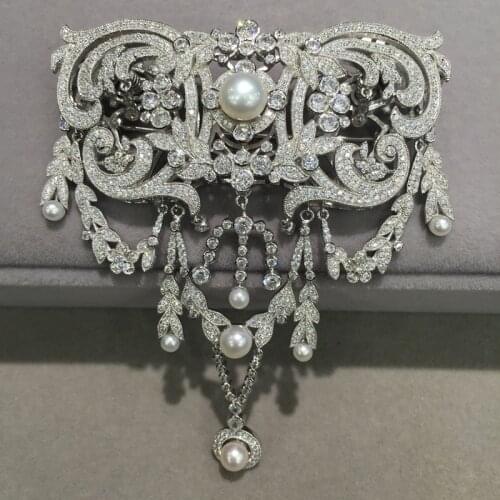 Victoria 925 sterling silver with cubic zircon brooch pins Classic fresh water pearl brooch and jewelry clasp double use