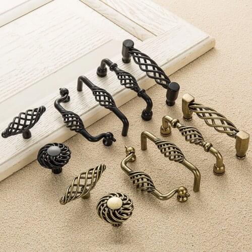Vintage Antique Bronze Cabinet Handles Hollow Out Birdcage Handles Drawer Knobs Wardrobe Door Pullers Furniture Handle