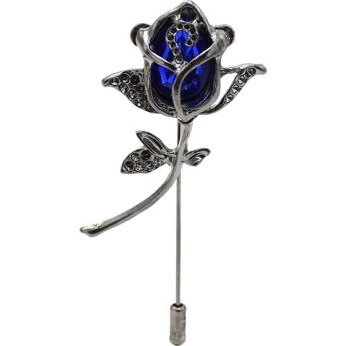 Vintage Alloy Flower Brooches for Women Blue Crystal Banquets Brooch Pin Wedding Accessories Female Fashion Jewelry