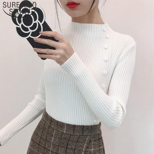 Fashion Turtleneck Cashmere Solid Clothes Women 2019 New Autumn Winter Pullover Button Half-high Collar Sweaters Women 6576 50