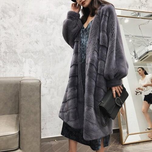 New winter real velvet loose natural mink fur full mink coat long female jacket women outerwear