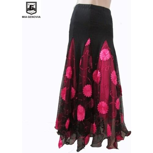 2019 Swing Skirt Womens Modern Dance Latin Ballroom Cha Cha 3d Embroidered Style Tango Practice Skirt