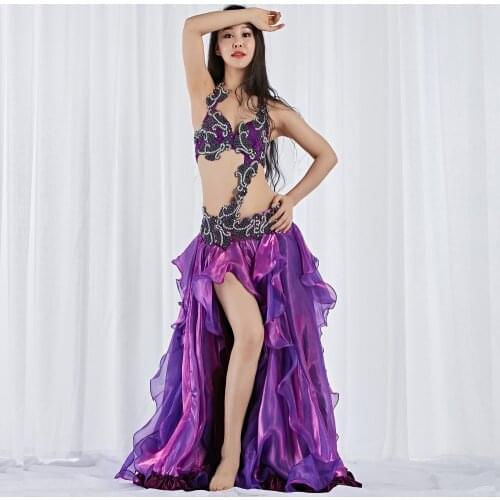 New 2019 Women Belly Dancing Egyptian Costumes Oriental Dance Beads Bra Professional Belly Dance Skirt Costume Set Customize