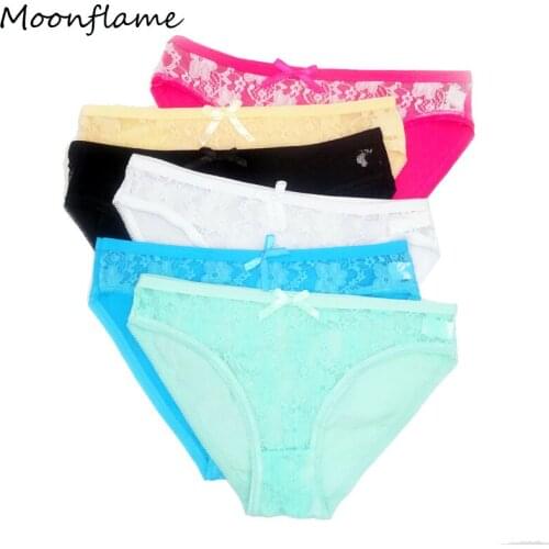 Moonflame Lace Panties Women Fashion Lingerie Briefs High Quality Cotton Low Waist Sexy Women Underwear 89066
