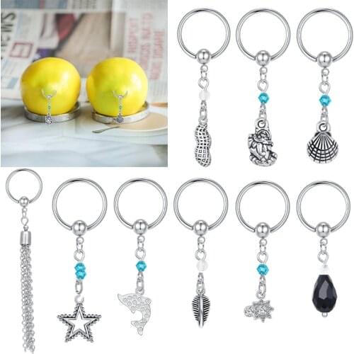 1Piece Women Nipple Piercing Stainless Steel nipple ring length14mm Pendant five-pointed star, shell, Peanut body jewelry