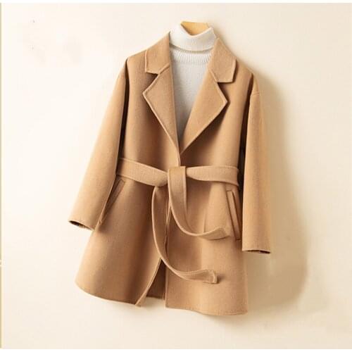 2021 Winter Womens Jackets Autumn 100% Wool Coats Famale Double Sided Belt Overcoats Ladies Casual Clothing Manteau Femme SQQ246