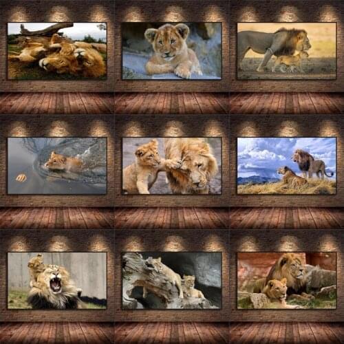 Animal Art Old Lion and Little Lion Oil Painting Canvas Art Posters and Prints Living Room Wall Pictures Home Wall Decoration