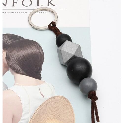 1pc Wood Beads Keychains & Lanyards Wood Jewelry For Handbag Charm Personalised Gift Women Key For Keyring