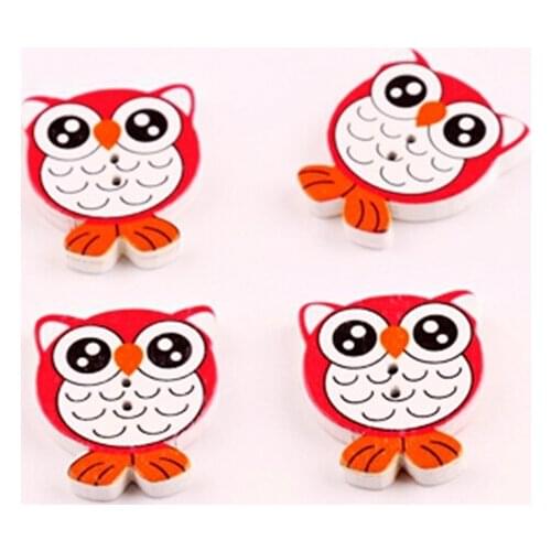 2 Holes Decorated Wooden Animal Buttons Owl 23*27mm Cute Things For Children Clothing Girl Bags Sewing Pattern Printing 10pcs