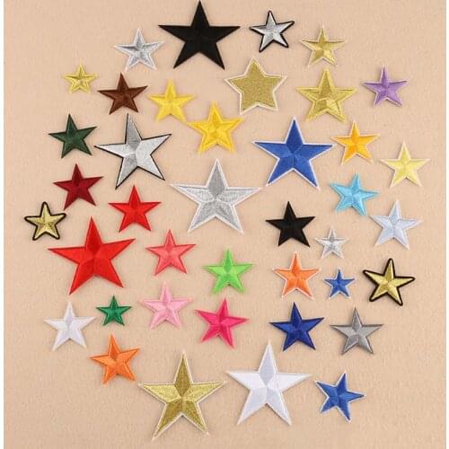 10PCs Fabric Iron On Patches Appliques (With Glue Back) Craft Yellow red Pentagram Star patches for wholesale