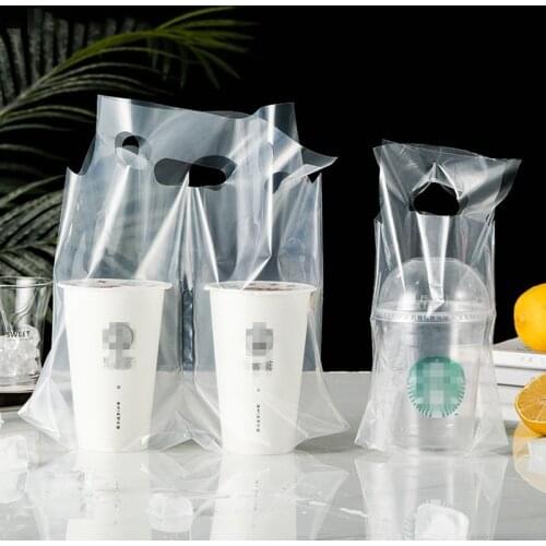 1300Pcs/Lot Plastic Bags Transparent Single Double Cup Pocket Portable Plastic Sack Coffee Milk Tea Drink Disposable Pouch