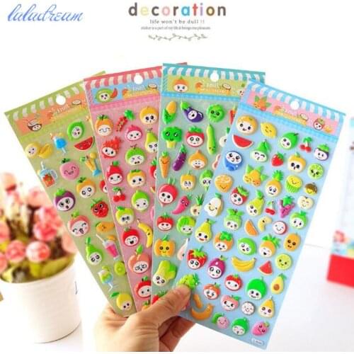 4 Sheets 3D Mini Cartoon Pvc Pet Stickers Children Animal Fruit Flower Candy Cake Cars Transport Classic Toys for Kids Girls