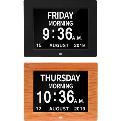 8" 10 Language Digital Day Clock Calendar Day/Week/Month/Year Electronic Alarm Clock for Impaired Vision People Home Decor