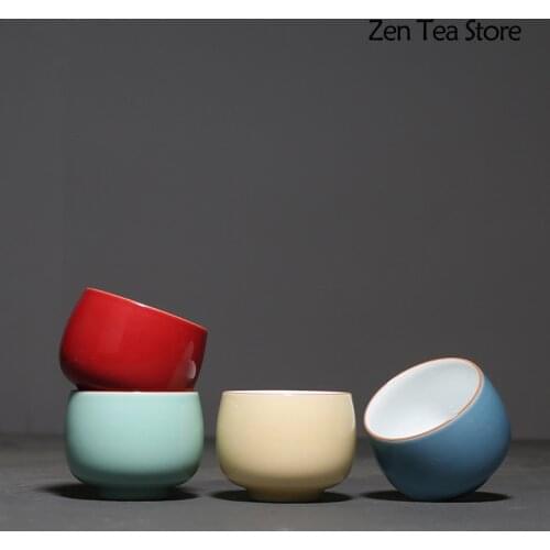 95ml Simple Solid Color Ceramics Tasting Cup Tea Bowl Tea Cup Kung Fu Tea Set Drinkware Household Tea Mug Master Cup Water Cup